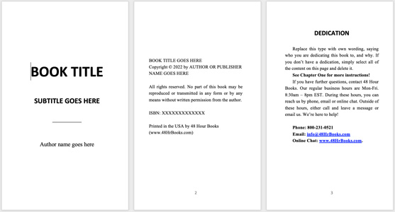 Book Formatting Template Pages