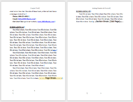 Page break example with subheading within chapter